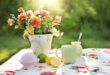 Gartentisch mit Blumendekoration