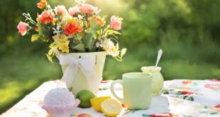 Gartentisch mit Blumendekoration